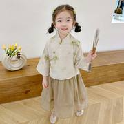 女童连衣裙中国风套装薄款儿童古风唐装两件套裙子宝宝小女孩纱裙