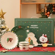 跨境2023圣诞节送国外客户创意陶瓷碗碟餐具套装礼物亚马逊