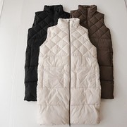 秋冬季女中长款棉马甲外套，立领拉链无袖，宽松纯色时尚百搭坎肩x11