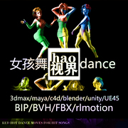 3D动作捕捉女孩跳舞动作文件BIPBVHFBXrlmotion全套格式19支舞