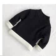 女童男童婴儿宝宝中领半高领打底毛衣加绒加厚套头针织衫黑白冬季