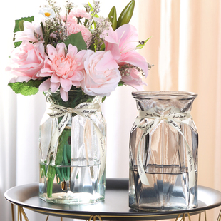 欧式创意彩色透明玻璃花瓶家用水培百合花瓶客厅桌面装饰插花摆件