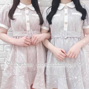 新年日系eve夏季量产型甜美可爱淑女温柔蕾丝泡泡短袖连衣裙