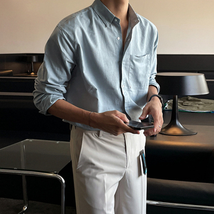 mrcyc复古亚麻衬衫，男长袖高级感韩版潮流，宽松工装牛仔衬衣