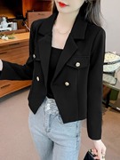 黑色西装外套女2023春秋，款韩版修身长袖小个子，短款小西服上衣
