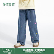 植木童装女童牛仔裤2025春季新款中大童小花刺绣裤子儿童阔腿裤