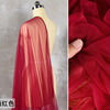 枣红酒红色超薄透明网纱布料丝滑透视礼服，婚纱头纱半身裙设计面料