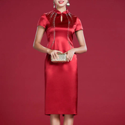 六L品牌女装高端时尚气质百搭酒红连衣裙A2-17785