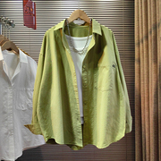 法式复古绿色衬衫外套，女2024春季高级感宽松休闲长袖衬衣开衫