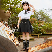 琦瑞德泽女中童海军风，套装2023年夏季女孩时尚酷炫纯棉2件套