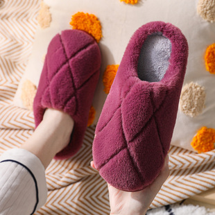秋冬季棉拖鞋女中老年居家用软底，保暖简约室内地板，防滑包头毛绒面(毛绒面)