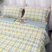 色织水洗纯棉床盖绗缝被夏凉被北欧风简约格子直角踏踏米夹棉床单