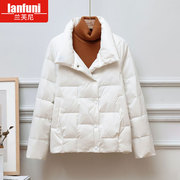 兰芙尼轻型羽绒服女短款2023冬季加厚立领纯色白鸭绒宽松保暖外套