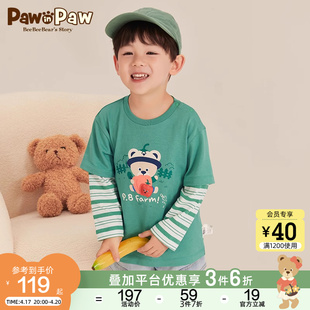 pawinpaw小熊童装春款男宝宝长袖，t恤假两件圆领，打底衫