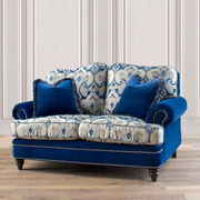 美式轻奢丝绒新古典高精密进口布艺羽绒软双人客厅沙发3+2+1蓝色