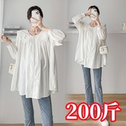大码孕妇娃娃领长袖雪纺，衫春秋季韩版减龄衬衫胖mm哺乳上衣200斤