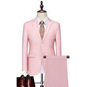 男士西服套装粉色两件套新郎结婚礼服免烫百搭商务西装上衣裤子