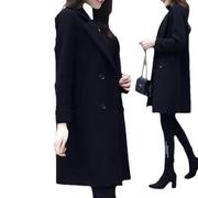 韩版秋季妈妈装毛呢，外套女黑色，宽松中长款显瘦妮子大衣女