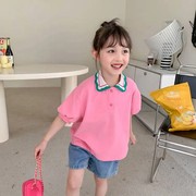 女童韩版洋气纯棉短袖t恤2022夏季女宝宝翻领娃娃打底衫上衣