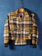70s日本制jun黄色格纹高腰，短款大翻领复古拉链外套夹克