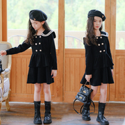 女童海军领连衣裙秋冬款，洋气亲子装长袖纯棉，裙子儿童学院风公主裙