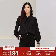 婉甸黑色飘带冬季新品H型蝴蝶结长袖衬衫1234S01RX1