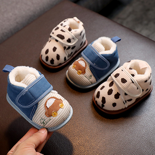 婴儿鞋冬季加绒一岁宝宝，棉鞋软底学步男宝手工布鞋11个月小童加厚
