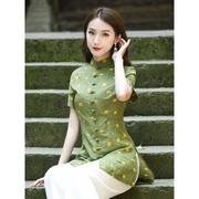 夏季改良版唐装半身旗袍上衣短袖，复古仿棉麻，中国古风民国风女装