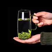 高硼硅玻璃绿茶杯，大容量水杯泡花茶玻璃杯带把手家用玻璃杯