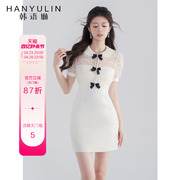 韩语琳新中式连衣裙女夏季修身显瘦短裙2024年高腰娃娃领裙子