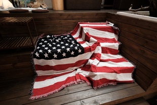 外贸复古美式乡村沙发巾美国国旗棉线，毯子沙发毯休闲毯桌布装饰毯