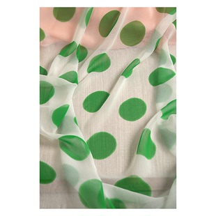 猫薄荷 真丝乔其纱面料白色底部绿色波点服装布料夏 幅宽135厘米