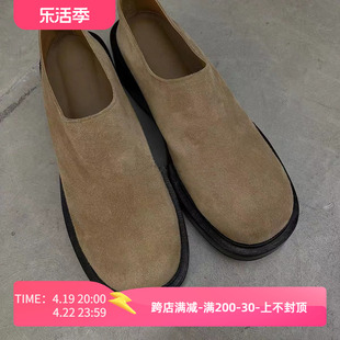 韩版2024年秋冬圆头防水台一脚蹬真皮深口单鞋小众设计手工鞋
