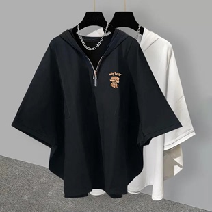 蝙蝠袖设计短袖t恤男夏季潮牌个性痞帅拼接学生宽松七分T半袖体恤