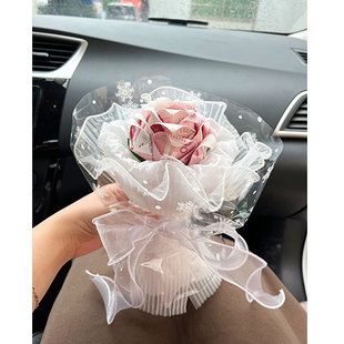 创意diy钱折的玫瑰花，包装纸材料套装妈妈，女友闺蜜生日礼物