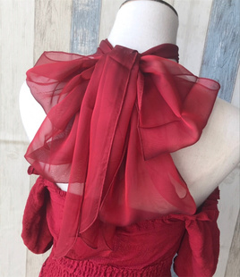 胭脂红超长多用纱巾轻微偏光色丝巾腰带，披帛多用途雪纺长巾优雅