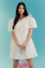 DINT 韩国2023夏女装 褶皱边高腰短袖连衣裙超短裙D4683