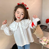 儿童娃娃领衬衫纯色春秋，女小童白色衬衣，秋装女童上衣简约韩版洋气