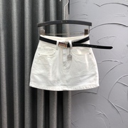 韩版白色牛仔短裙女显瘦夏天时尚，洋气百搭a字小个子半身包臀裙潮