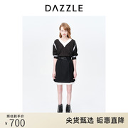 DAZZLE地素奥莱23春装黑色撞色设计可拆卸下摆A字半身裙短裙