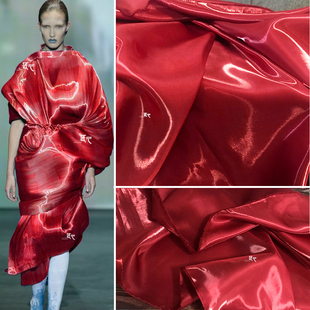 反光/正红色超亮水晶 高亮丝缎布西装连衣裙风衣设计师面料
