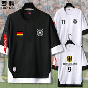 德国队服足球迷服国家队球衣服假两件短袖t恤衫男女中袖5五分袖夏