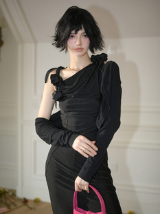 forevercan女装夏季黑色时尚，套装气质名媛，赫本风高级感三件套