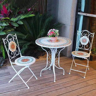 欧式铁艺阳台庭院户外室w外花园休闲桌椅组合三件套咖啡厅阳