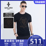 ghilaro古劳吉那诺夏男士(夏男士)圆领，烫钻logo虎头针织短袖t恤7222