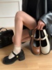 黑色玛丽珍小皮鞋女鞋子2024年春季粗跟pu圆头浅口乐福单鞋