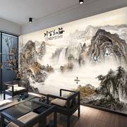 3d新中式现代电视背景，墙纸水墨山水壁纸国画，客厅大气装饰影视墙布