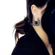 韩版时尚名媛风带，钻撞色亚克力正方形s925银针，短款耳环耳坠饰