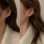 2021年s925银针，简约五角星珍珠不对称耳钉，耳骨夹一体式耳饰女