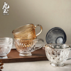 九土日式玻璃杯带把家用简约大容量，早餐杯碗燕麦牛奶杯复古咖啡杯